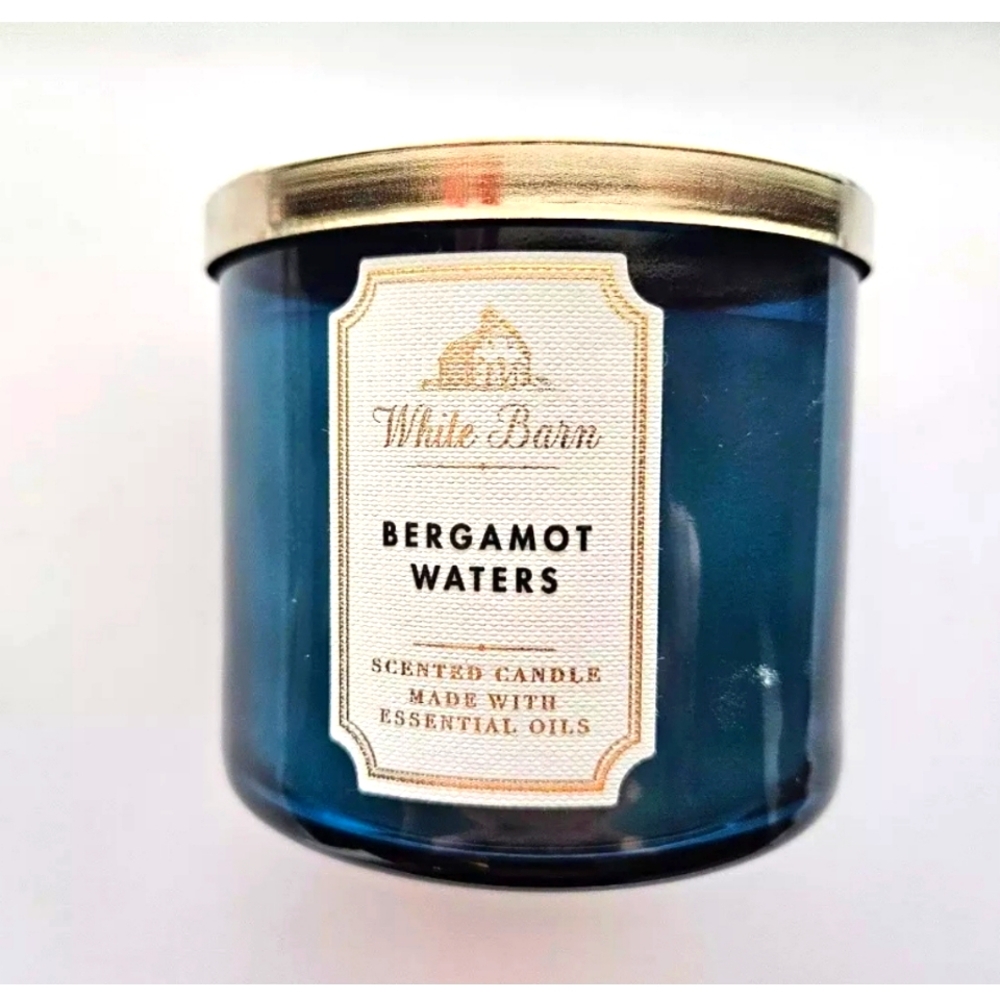 Discontinued Bergamot Waters White Barn  3-Wick Candle 14.5 oz Bath & Body Works